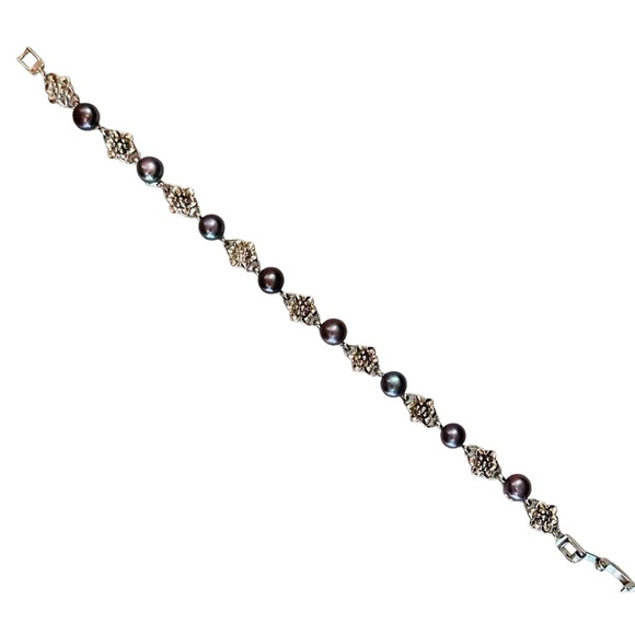 Silver Flower Tahitian Pearl Bracelet 7.5"L New - Picture 3 of 7